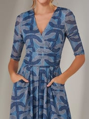 Jolie Moi Blue Mesh Wrap Midi Dress - Image 3 of 6