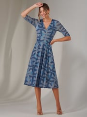 Jolie Moi Blue Mesh Wrap Midi Dress - Image 4 of 6