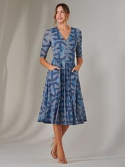 Jolie Moi Blue Mesh Wrap Midi Dress - Image 5 of 6