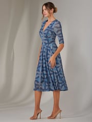 Jolie Moi Blue Mesh Wrap Midi Dress - Image 6 of 6