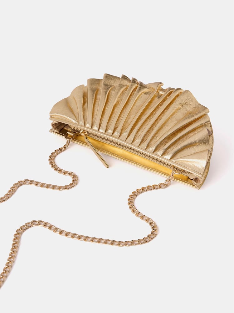 Mint Velvet Gold Pleated Clutch Bag - Image 4 of 4 Mint Velvet Gold Pleated Clutch Bag - Image 4 of 4