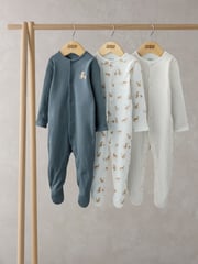Mamas & Papas Blue 100% Cotton Leopard Print Sleepsuits 3 Pack - Image 1 of 3