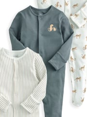 Mamas & Papas Blue 100% Cotton Leopard Print Sleepsuits 3 Pack - Image 3 of 3