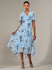 Jolie Moi Blue Angel Sleeve Pleated Chiffon Maxi Dress - Image 1 of 6