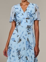 Jolie Moi Blue Angel Sleeve Pleated Chiffon Maxi Dress - Image 3 of 6