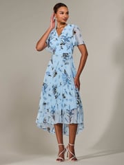Jolie Moi Blue Angel Sleeve Pleated Chiffon Maxi Dress - Image 4 of 6