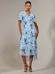 Jolie Moi Blue Angel Sleeve Pleated Chiffon Maxi Dress - Image 5 of 6