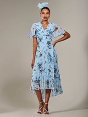 Jolie Moi Blue Angel Sleeve Pleated Chiffon Maxi Dress - Image 6 of 6
