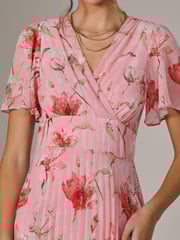 Jolie Moi Light Pink Angel Sleeve Pleated Chiffon Maxi Dress - Image 3 of 5