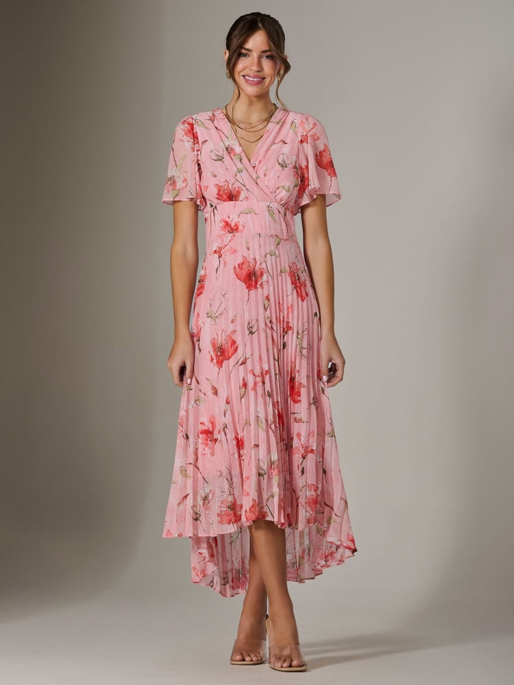 Jolie Moi Light Pink Angel Sleeve Pleated Chiffon Maxi Dress - Image 5 of 5