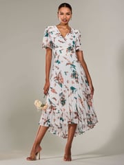 Jolie Moi Natural Angel Sleeve Pleated Chiffon Maxi Dress - Image 1 of 6