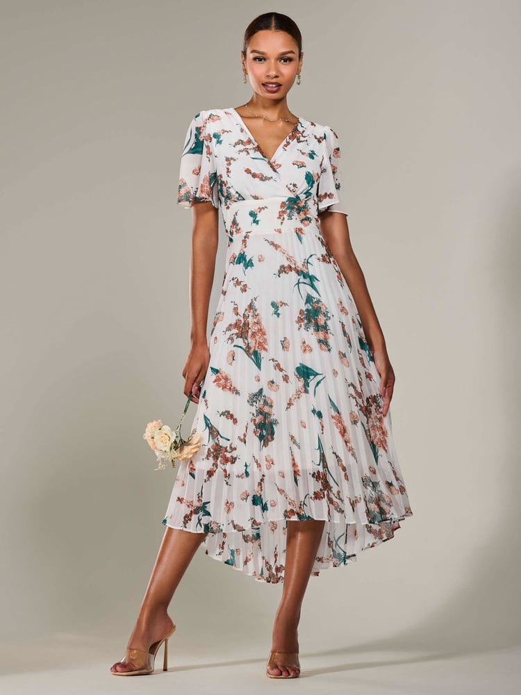 Jolie Moi Natural Angel Sleeve Pleated Chiffon Maxi Dress - Image 1 of 6