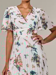 Jolie Moi Natural Angel Sleeve Pleated Chiffon Maxi Dress - Image 3 of 6