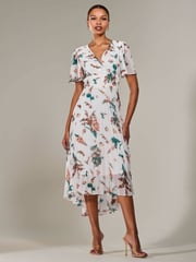 Jolie Moi Natural Angel Sleeve Pleated Chiffon Maxi Dress - Image 4 of 6