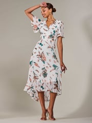 Jolie Moi Natural Angel Sleeve Pleated Chiffon Maxi Dress - Image 5 of 6