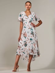 Jolie Moi Natural Angel Sleeve Pleated Chiffon Maxi Dress - Image 6 of 6