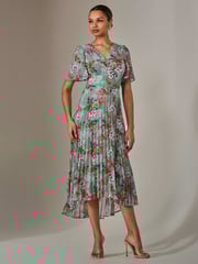 Jolie Moi Green Angel Sleeve Pleated Chiffon Maxi Dress - Image 1 of 6