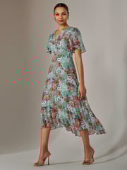 Jolie Moi Green Angel Sleeve Pleated Chiffon Maxi Dress - Image 5 of 6