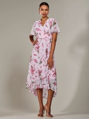 Jolie Moi Pink Angel Sleeve Pleated Chiffon Maxi Dress - Image 1 of 7