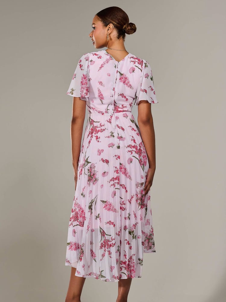 Jolie Moi Pink Angel Sleeve Pleated Chiffon Maxi Dress - Image 2 of 7