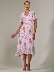 Jolie Moi Pink Angel Sleeve Pleated Chiffon Maxi Dress - Image 3 of 7
