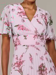 Jolie Moi Pink Angel Sleeve Pleated Chiffon Maxi Dress - Image 4 of 7