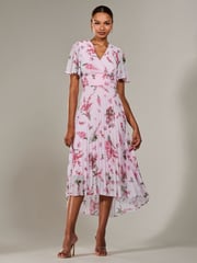 Jolie Moi Pink Angel Sleeve Pleated Chiffon Maxi Dress - Image 5 of 7