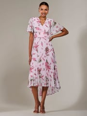 Jolie Moi Pink Angel Sleeve Pleated Chiffon Maxi Dress - Image 6 of 7