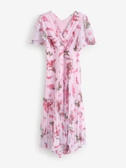 Jolie Moi Pink Angel Sleeve Pleated Chiffon Maxi Dress - Image 7 of 7