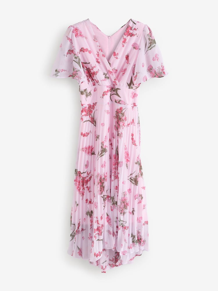 Jolie Moi Pink Angel Sleeve Pleated Chiffon Maxi Dress - Image 7 of 7