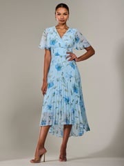 Jolie Moi Light Blue Angel Sleeve Pleated Chiffon Maxi Dress - Image 4 of 6