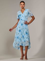 Jolie Moi Light Blue Angel Sleeve Pleated Chiffon Maxi Dress - Image 5 of 6