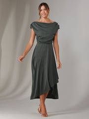 Jolie Moi Green Asymmetric Drape Midi Dress - Image 1 of 6