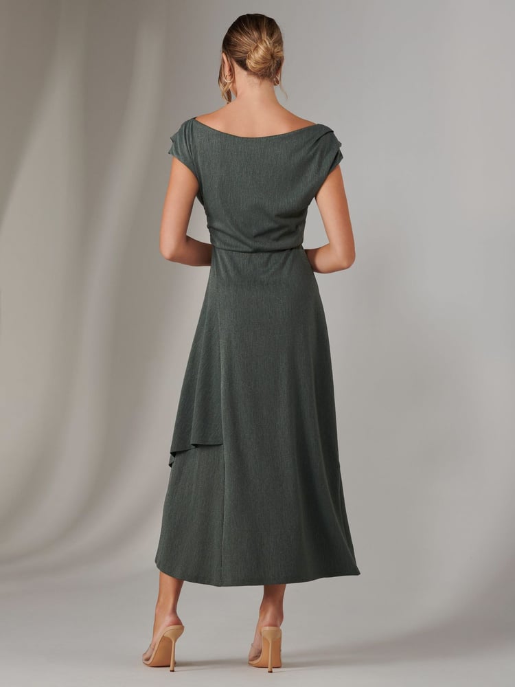 Jolie Moi Green Asymmetric Drape Midi Dress - Image 2 of 6