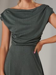 Jolie Moi Green Asymmetric Drape Midi Dress - Image 3 of 6