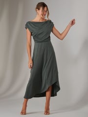 Jolie Moi Green Asymmetric Drape Midi Dress - Image 4 of 6