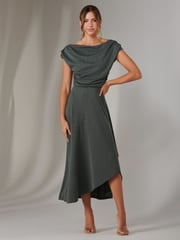 Jolie Moi Green Asymmetric Drape Midi Dress - Image 5 of 6