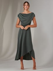 Jolie Moi Green Asymmetric Drape Midi Dress - Image 6 of 6