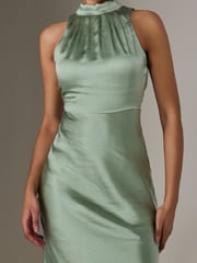 Jolie Moi Green Satin Halter Neck Midi Dress - Image 3 of 6