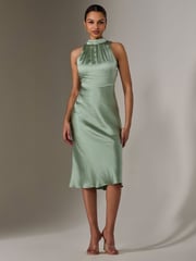 Jolie Moi Green Satin Halter Neck Midi Dress - Image 4 of 6