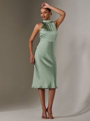 Jolie Moi Green Satin Halter Neck Midi Dress - Image 6 of 6