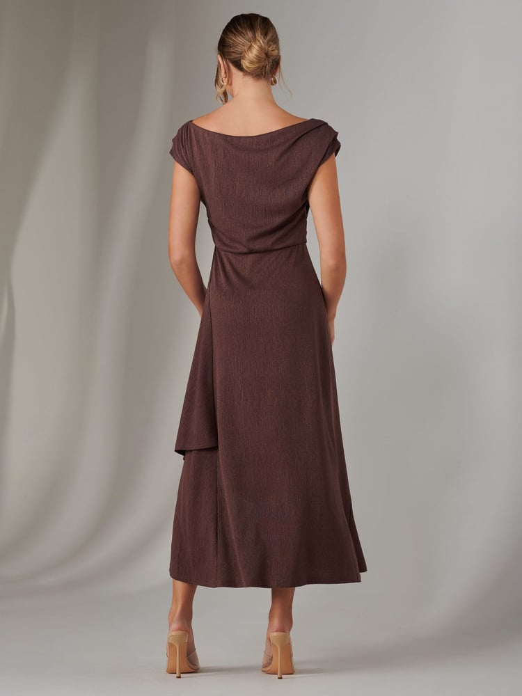 Jolie Moi Brown Asymmetric Drape Midi Dress - Image 2 of 6