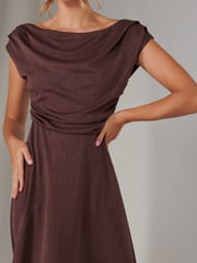 Jolie Moi Brown Asymmetric Drape Midi Dress - Image 3 of 6