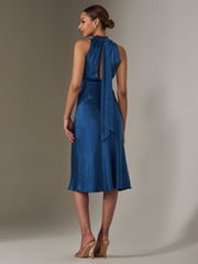 Jolie Moi Blue Satin Halter Neck Midi Dress - Image 2 of 6