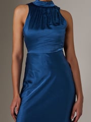 Jolie Moi Blue Satin Halter Neck Midi Dress - Image 3 of 6