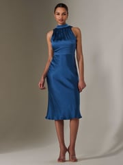 Jolie Moi Blue Satin Halter Neck Midi Dress - Image 6 of 6