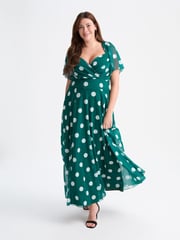 Scarlett & Jo Green Kemi Spot Bolero Wrap Bodice Mesh Maxi Gown - Image 1 of 4