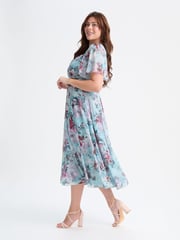Scarlett & Jo Blue Liz Grey Multi Bolero Wrap Bodice Midi Dress - Image 2 of 4