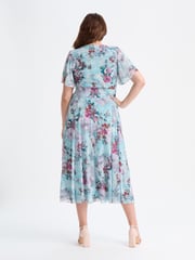 Scarlett & Jo Blue Liz Grey Multi Bolero Wrap Bodice Midi Dress - Image 3 of 4