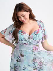 Scarlett & Jo Blue Liz Grey Multi Bolero Wrap Bodice Midi Dress - Image 4 of 4